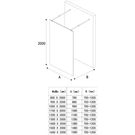 mai & mai Duschwand Duschabtrennung 2 Haltestange für Walk-In Dusche 100cm 10mm Klarglas ESG-Sicherheitsglas mit Nanobeschichtung Bremen02MS+2 - Transparent