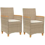 vidaXL Gartenstühle mit Kissen 2 Stk. Beige Poly Rattan Massivholz
