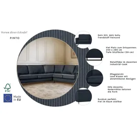 Home Affaire Ecksofa HOME AFFAIRE "Pinto, XXL, 250/290 cm, langer Schenkel, Ottomane", blau (rauchblau), B:290cm H:85cm T:250cm, Luxus-Microfaser in Lederoptik(100% Polyester);Cord (92% Polyester, 8% Polyamide), Sofas, Ecksofa, Cord, Chenille, Lederoptik, mit Keder,