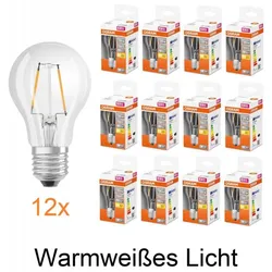 12er Sparpack OSRAM E27 LED Lampen STAR FILAMENT klar 2,5W wie 25W warmweißes Licht für die Wohnung - sehr geringer Stromverbrauch
