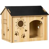 PawHut Hundehütte aus Holz Katzenhaus mit Lüftungsöffnungen niedliches Pfoten-Design Dach Indoor Hundehöhle Haustierhaus für Katzen, Welpen
