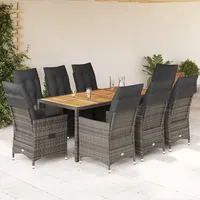 VidaXL 9-tlg. Garten-Essgruppe mit Kissen Grau Poly Rattan