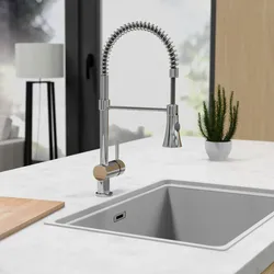 Spültischarmatur WELLTIME "Toronto", grau (chromfarben), B:7,2cm H:56cm T:27,6cm, Armaturen, Hochdruck Küchenarmatur, Einhebelmischer Wasserhahn mit Spiralfeder
