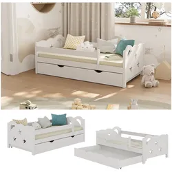 VitaliSpa Kinderbett Einzelbett Juniorbett Jessica Weiß 140x70 cm modern Kinderzimmer Bett Bettschublade Rausfallschutz