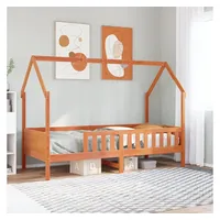 vidaXL Kinderbett Hausbett Wachsbraun 90x200 cm Kiefer