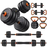 FEIERDUN Verstellbare Hanteln, 9 kg Freigewichtsset mit Verbindungsstück, 4-in-1-Hantel-Set verwendet als Langhantel, Kugelhanteln, Liegestütz-Ständer, Fitnessübungen für Zuhause, Fitnessstudio,
