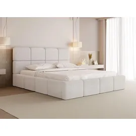 WFL GROUP Polsterbett Tivio mit Bettkasten, Creme Boucle 120x200 cm