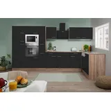 Respekta Winkelküche Oliver L-Form 370 x 172 cm E-Geräte schwarz seidenglanz/eiche york nachbildung