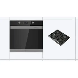 Backofen-Set, 1-fach-Teleskopauszug, 68L, 8 Funktionen, Ceran Gaskochfeld WOK Aufsatz 4kW