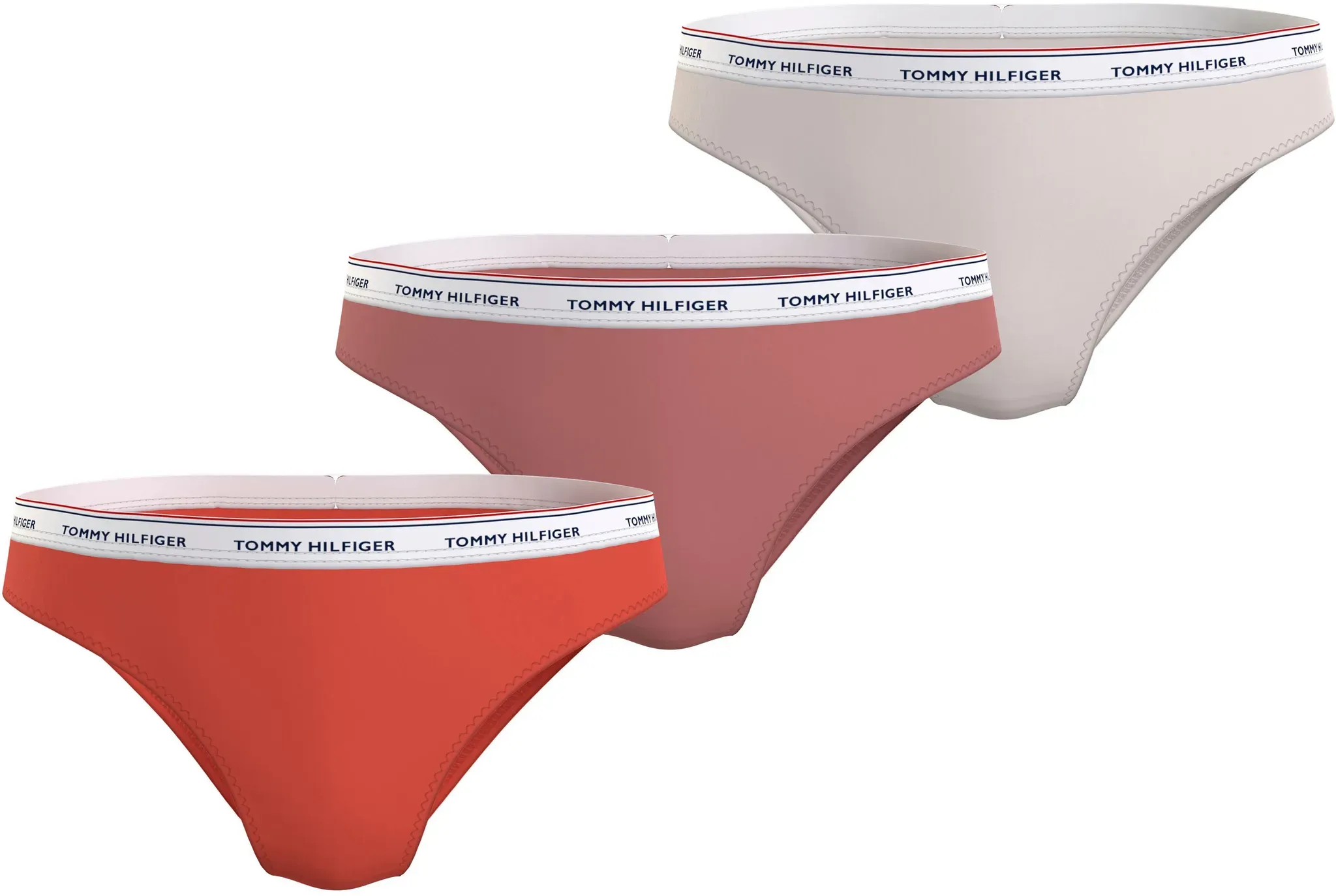 Bikinislip TOMMY HILFIGER UNDERWEAR "3 PACK BIKINI (EXT SIZES)" Gr. XL (42/44), bunt (crushed coral, coral clay, barely t) Damen Unterhosen mit Tommy Hilfiger Logobund