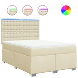 vidaXL Boxspringbett mit Matratze Creme 160x200 cm Stoff