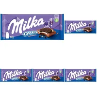 Milka OREO Sandwich 1 x 92g I Alpenmilch-Schokolade I mit OREO Keksen I Milka Schokolade aus 100% Alpenmilch I Tafelschokolade (Packung mit 5)