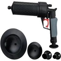 Relaxdays Pressluft Rohrreiniger, 4 Aufsätze für WC, Dusche, Waschbecken,
