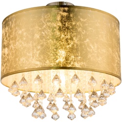 Decken Lampe Schlaf Gäste Zimmer Stoff Schirm Kristall Leuchte Blatt-Gold Design im Set inkl. LED Leuchtmittel