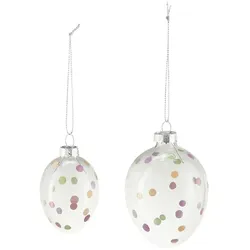 HOME STORY Ostereianhänger  2er Set   , transparent/klar , Glas,Aluminium , Maße (cm): H: 8,5  Ø: 6