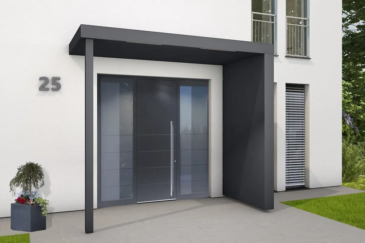 Gutta Rechteckvordach BS Plus XL 250 mit Pfosten und Seitenteil (neues Modell) Seitenteil rechts