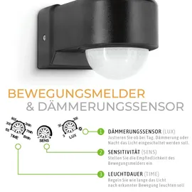 SSC-LUXon NORSU Außenlampe mit Bewegungsmelder & Lichtsensor 40W - LED Wand Außenleuchte 2 flammig schwenkbar IP65