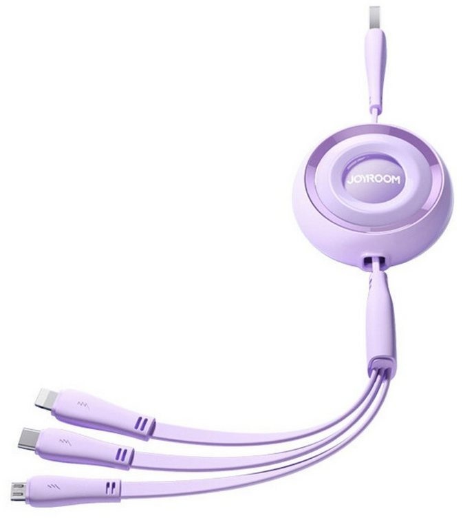 JOYROOM 3in1 ausziehbares Kabel USB-A auf USB-C / iPhone / microUSB 1 m Smartphone-Kabel lila