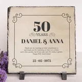 Wanapix | Foto auf Schieferplatte | Einschließlich Stützfuß | Mit Text Personalisieren | 19x19cm | Goldene Hochzeit
