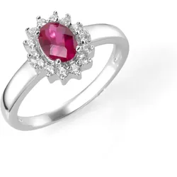 Smart Jewel Ring zauberhaft, farbiger Stein und weiße Zirkonia, Silber 925 Ringe   Rot Damen 