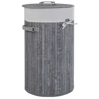 Home4You Wäschesammler, Grau - Bambus - mit Stoff ausgeschlagen