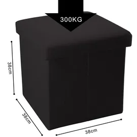 Intirilife Faltbarer Sitzhocker 38x38x38 cm in DIAMANT SCHWARZ - Sitzwürfel mit Stauraum und Deckel aus Stoff in Leinen Optik - Sitzcube Fußablage Aufbewahrungsbox Truhe Sitzbank