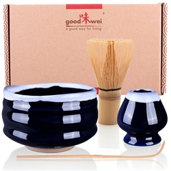 Goodwei Teeservice Matcha-Set „Kori“ 120 mit Teeschale, Matchabesen und Besenhalter (4-tlg), Keramik