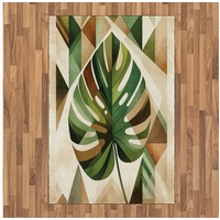 Teppich Flachgewebe Deko-Teppiche für das Wohn-,Schlaf-, und Essenszimmer, Abakuhaus, rechteckig, Monstera Boho skandinavischer Natur Marmor grün 120 cm x 180 cm