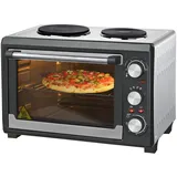 Syntrox 26 l Minibackofen 2 Kochplatten Etass | Kleinküche | Miniofen | Pizzaofen, für kleine Küchen, mit Timer, inklusive Zubehör, Platzsparend, Miniherd