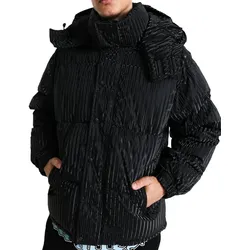 Sixth June Herren Puffer-Jacke im Oversized-Stil Winter-Jacke glänzende Outdoor-Jacke mit gewelltem Steppstoff M23360MOW Schwarz - M