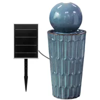 Dehner Gartenbrunnen Altona, Solarbrunnen frostbeständig, Komplett-Set mit warmweißer Solar-Beleuchtung/Pumpe/Trafo, Höhe 72.5 cm, Ø 30 cm, Keramik, blau