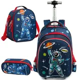 HTgroce Rucksack mit Rollen Schulranzen Rucksack Trolley mit 2 Rollen für Kinder Mädchen Junge,Nylon,Kinder Schultrolley Geeignet für Schule und Reise,Mit Essensbeutel und Federmäppchen.