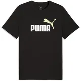 Puma T-Shirt "Essentials 2 Colour No. 1 Logo T-Shirt Herren", Jungen, Gr. XS, schwarz apple spritz grün, Obermaterial: 100% Baumwolle. Rippe: 80% Baumwolle, 20% Polyester, bedruckt, regular fit, Rundhals, Shirts T-Shirt