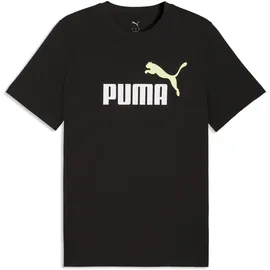 Puma T-Shirt "Essentials 2 Colour No. 1 Logo T-Shirt Herren", Jungen, Gr. XS, schwarz apple spritz grün, Obermaterial: 100% Baumwolle. Rippe: 80% Baumwolle, 20% Polyester, bedruckt, regular fit, Rundhals, Shirts T-Shirt