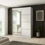 beautysofa Schiebtürenschrank PACO 150 cm - Kleiderschrank inkl. 2 Schiebtüren Schrank mit Spiegel Kleiderstange, Farbe: Weiß - Weiß