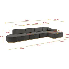 altdecor Ecksofa Ottomane Rechts IREA-L3-v2 412x165x80 cm Ecru