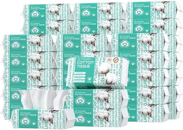 Purcotton 100 % Baumwoll-Feuchttücher, 4000 Tücher, 100 Tücher x 40 Packungen, extra große Familienpackung, preiswert