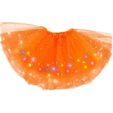 Tüllrock Damen LED Tütü Damen Tüllrock Damen mit Bunten LED Lichtern Sterne Pailletten Tüllrock Damen Tütü Damen für Fasching Motto Party Ballett Tanzen Fancy Dress Halloween Kostüm 40CM(Orange) - M