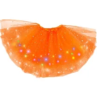 Tüllrock Damen LED Tütü Damen Tüllrock Damen mit Bunten LED Lichtern Sterne Pailletten Tüllrock Damen Tütü Damen für Fasching Motto Party Ballett Tanzen Fancy Dress Halloween Kostüm 40CM(Orange) - M