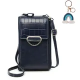 SUNAVY Handy Umhängetasche Damen Kleine Handytasche zum Umhängen PU Leder Handytasche mit Geldbörse zum Umhängen mit Verstellbarer Riemen für Handy unter 6,7 Zoll (Blau)