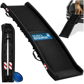 CADOCA CADOCA® Hunderampe klappbar 90kg kompakt 156x40cm Tragegriff Sicherungsbügel Reflektoren Trinknapf Hund Katze rutschfest leichte Einstiegshilfe