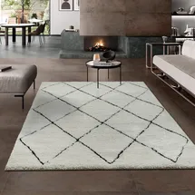 The CarPET Velvet eleganter Designer Teppich Wohnzimmer, weicher & pflegeleichter Hochflor Wohnzimmerteppich in Creme-Schwarz 80 x 150 cm