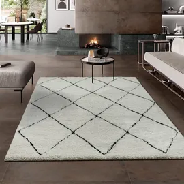 The CarPET Velvet eleganter Designer Teppich Wohnzimmer, weicher & pflegeleichter Hochflor Wohnzimmerteppich in Creme-Schwarz 80 x 150 cm