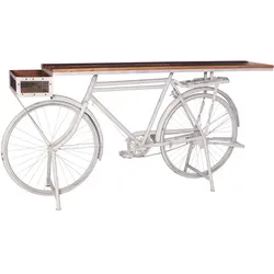 SIT Möbel THIS & THAT Stehtisch aus recyceltem Fahrrad Metall/Altholz weiß/bunt