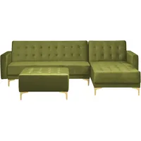 Beliani Modul Eckschlafsofa ABERDEEN Samtstoff Grün mit Ottomane 4-Sitzer linksseitig