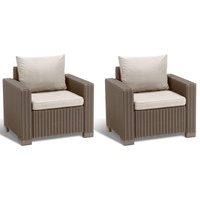 Allibert by Keter Gartenlounge Sessel California, cappuccino/sand, 2er Set, inkl. Sitz- und Rückenkissen, Kunststoff, runde Rattanoptik, 83 x 68 x 72 cm