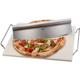 GEFU Pizzastein DARIOSO eckig 38 x 30 cm mit Gestell und Wiegemesser