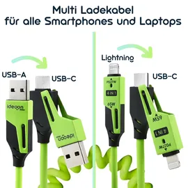 ideoon mobile 4in1 Spiralladekabel 65W grün