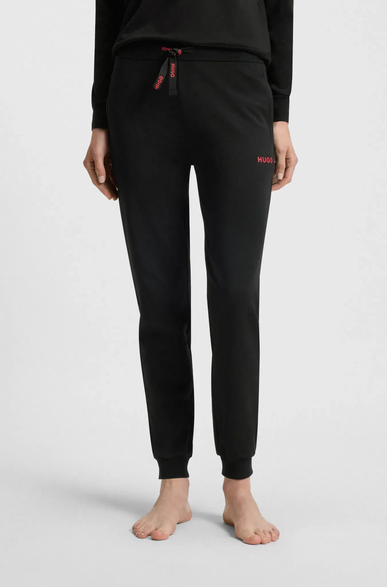 Jogginghose HUGO UNDERWEAR, Damen, Gr. XL, N-Gr, schwarz, Sweatware, Obermaterial: 66% Baumwolle, 30% Polyester, 4% Elasthan, unifarben, Basic, gerade lang, Hosen Jogginghose, elastischer Bund mit Tunnelzug, gerade Passform, Eingrifftaschen