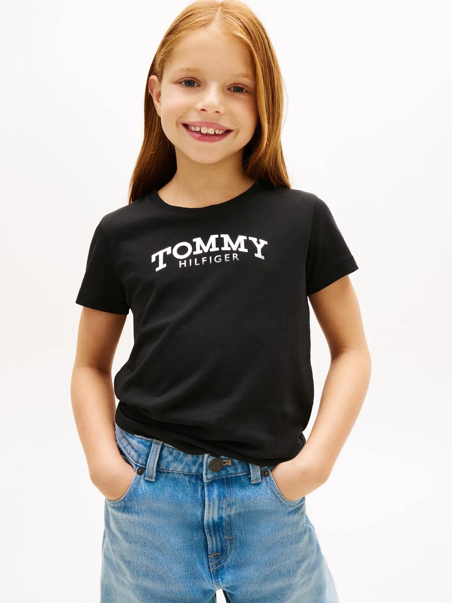 T-Shirt TOMMY HILFIGER, Mädchen, Gr. 80, schwarz, Single Jersey, Obermaterial: 60% Baumwolle, 40% Polyester, unifarben, regular fit normal, Rundhals, eingesetzt abgesteppte Kante, Shirts T-Shirt, Regular fit, für Kinder bis 16 Jahre
